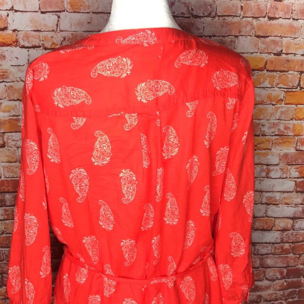 Old Navy Orange and White Paisley Lightweight Cotton Belted Shirt Dress - Picture 11 of 13